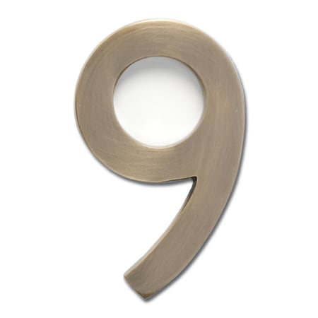 Brass 4 Inch Floating House Number Antique Brass 9